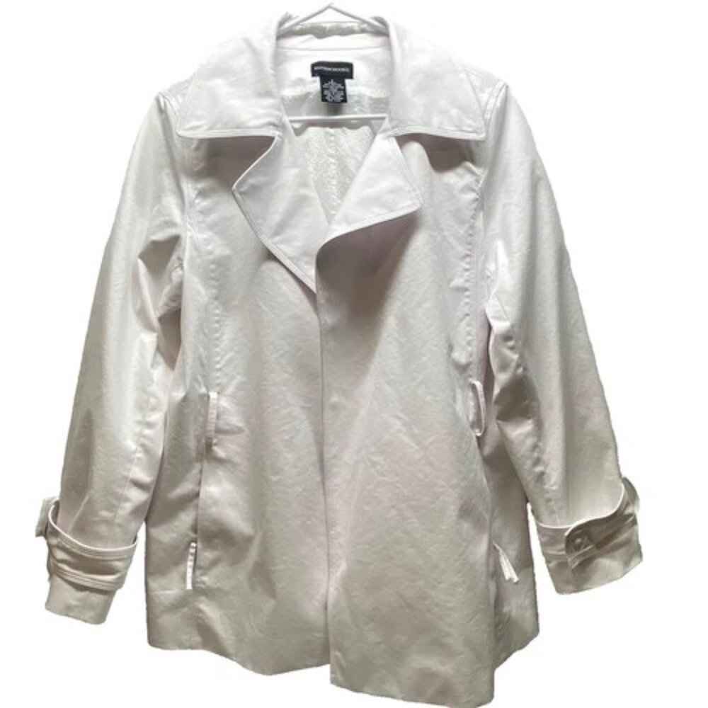 Sutton Studio Trench Coat Women's 8 White Woven Belted Peacoat Bloomingdales GUC